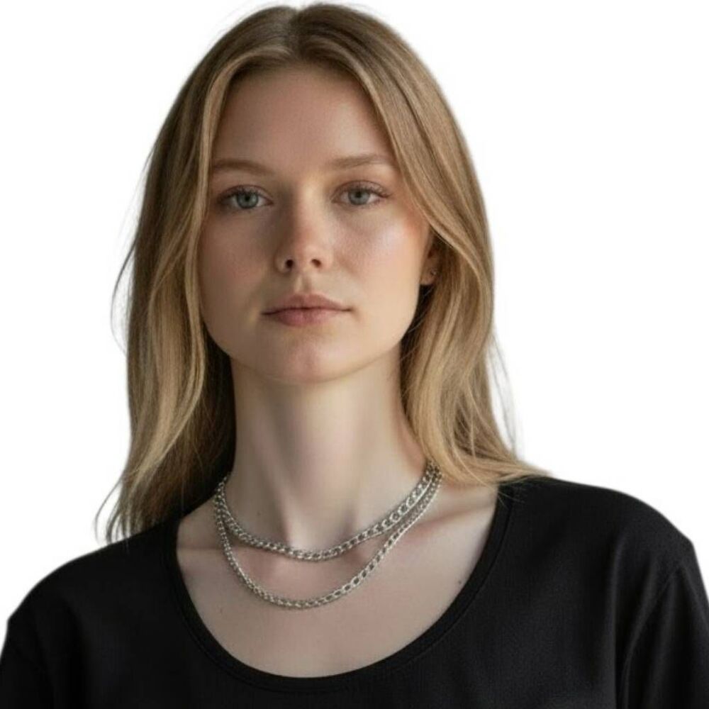 Necklace Double Layer of Pewter Silver Seed Beads Silverstone Chain